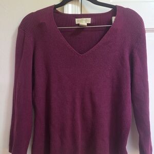 Worthington Purple V-Neck Sweater Classic Knit